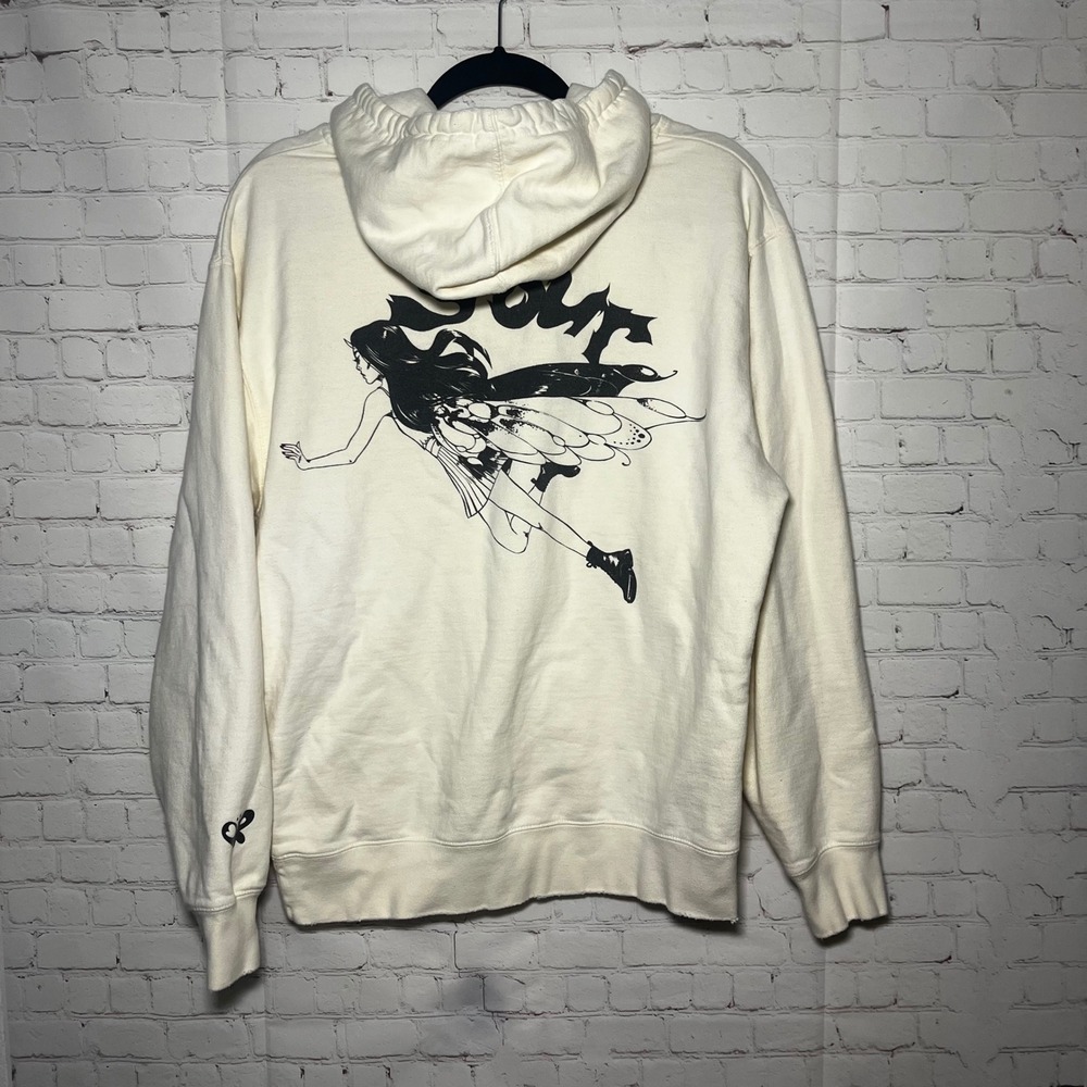 ✨Olivia Rodrigo Sour Tour Cream Distressed Hoodie Fairy Art Wings Pullover Sz M - Picture 4 of 9